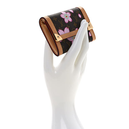 Louis Vuitton Monogram Cherry Blossom Porte-Monnaie Plat Coin Purse Brown 2 of 6