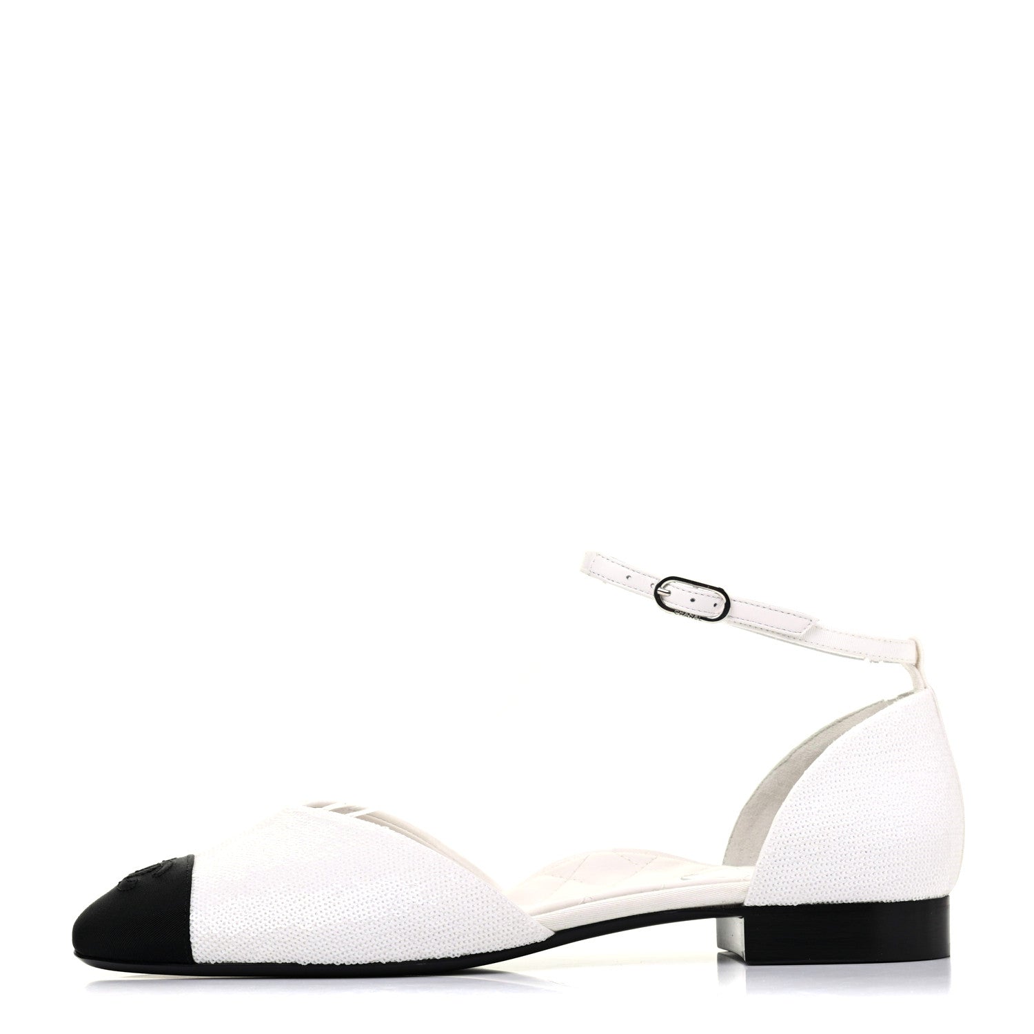 Chanel Sequin Grosgrain Cap Toe CC Ankle Strap Sandals 42 White Black 1 of 9