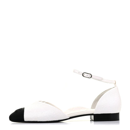Chanel Sequin Grosgrain Cap Toe CC Ankle Strap Sandals 42 White Black 1 of 9
