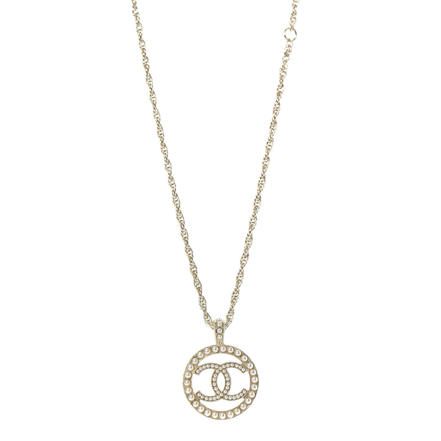 Pearl CC Round Pendant Necklace Gold