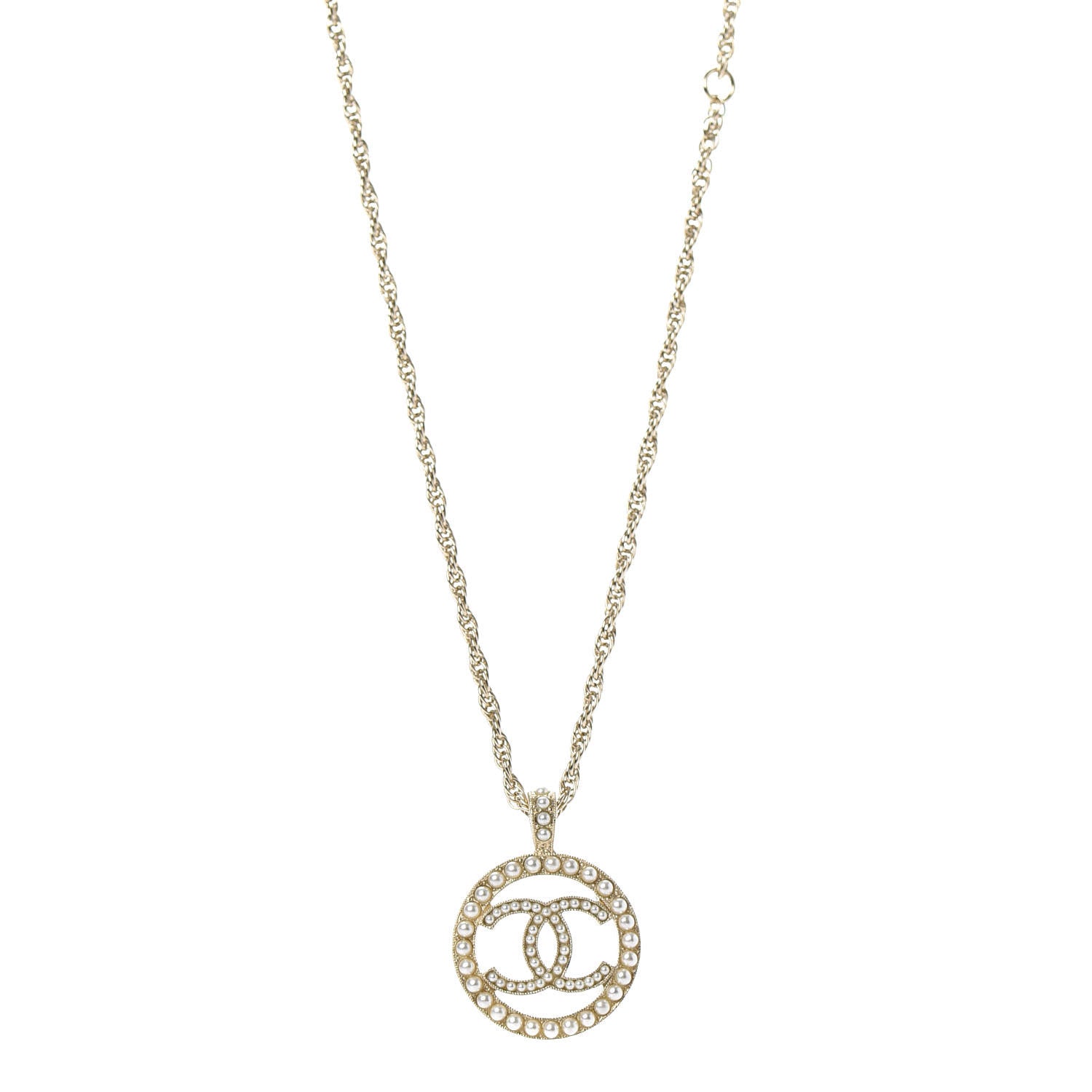 Chanel Pearl CC Round Pendant Necklace Gold 1 of 6