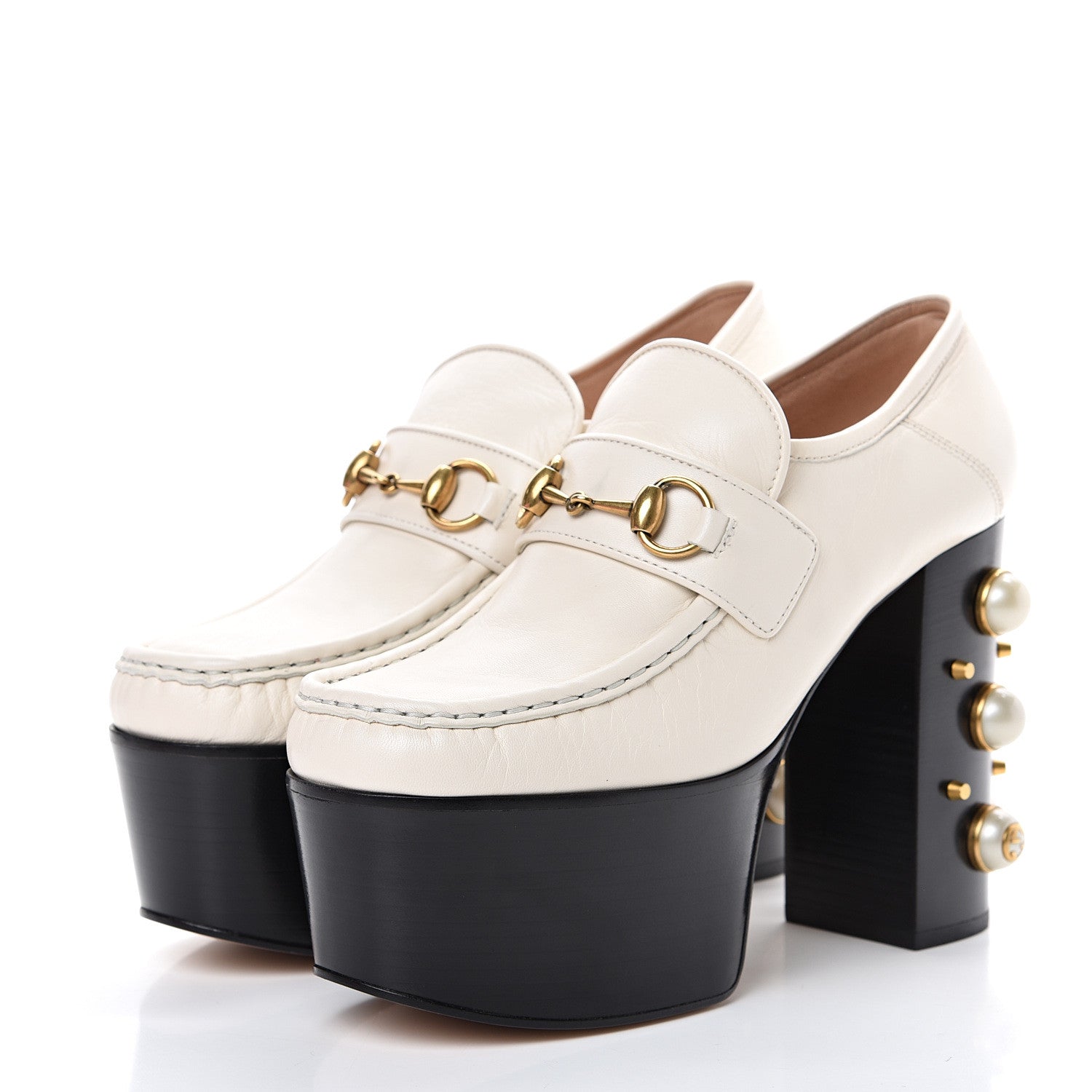 Gucci Malaga Kid Pearl Studded Vegas Platform Loafers 38.5 Mystic White 3 of 8