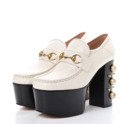 Gucci Malaga Kid Pearl Studded Vegas Platform Loafers 38.5 Mystic White 3 of 8