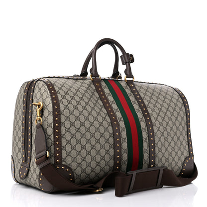 Gucci GG Supreme Monogram Textured Dollar Calfskin Web Studded Large Savoy Duffle Bag Beige Ebony 2 of 8