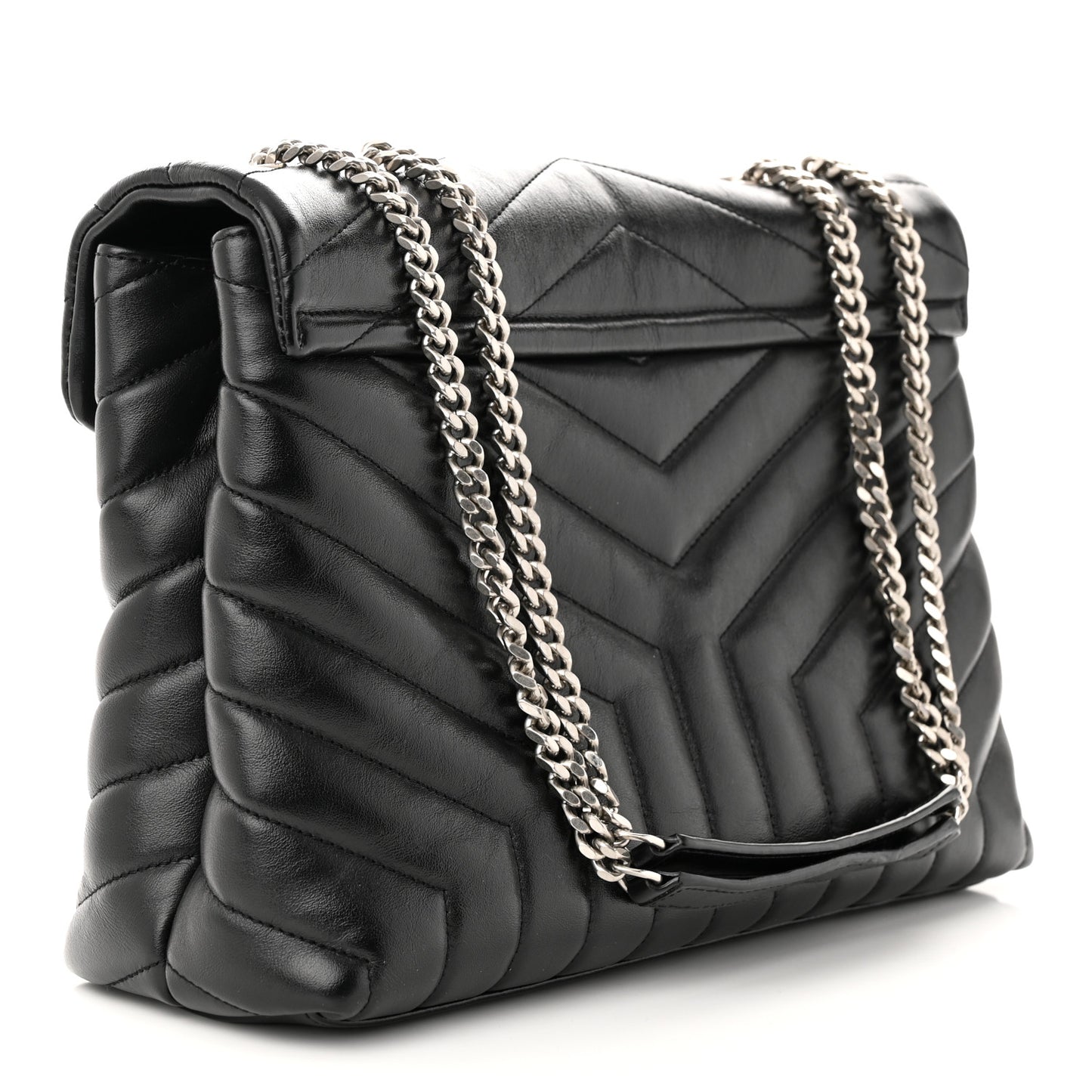 Calfskin Y Quilted Monogram Medium Loulou Chain Satchel Black