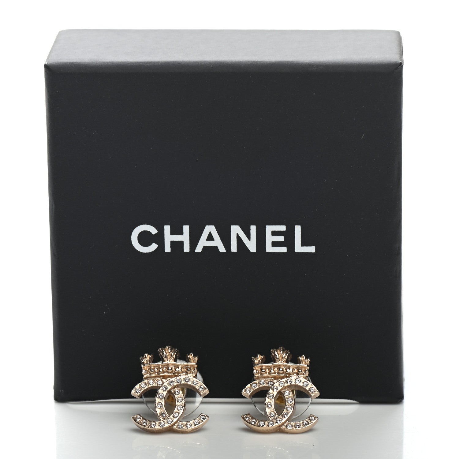 Chanel Crystal CC Crown Earrings Gold 5 of 5