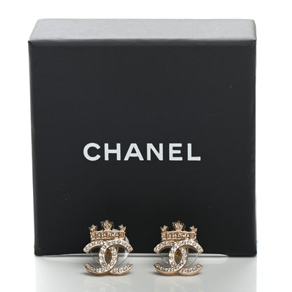 Chanel Crystal CC Crown Earrings Gold 5 of 5