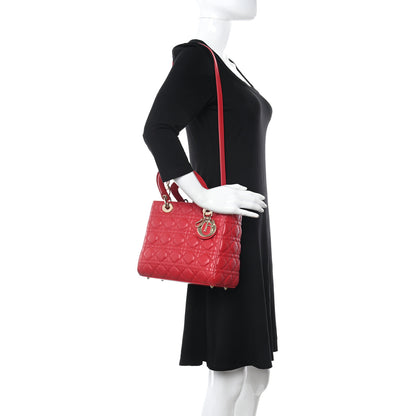 Christian Dior Lambskin Cannage Medium Lady Dior Red 2 of 12