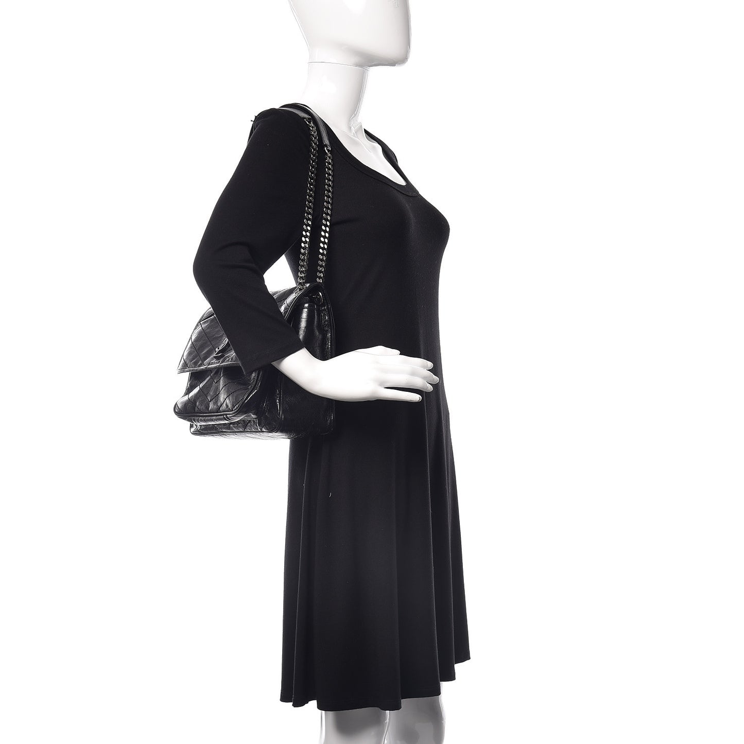 Crinkled Calfskin Matelasse Monogram Medium Niki Chain Satchel Black