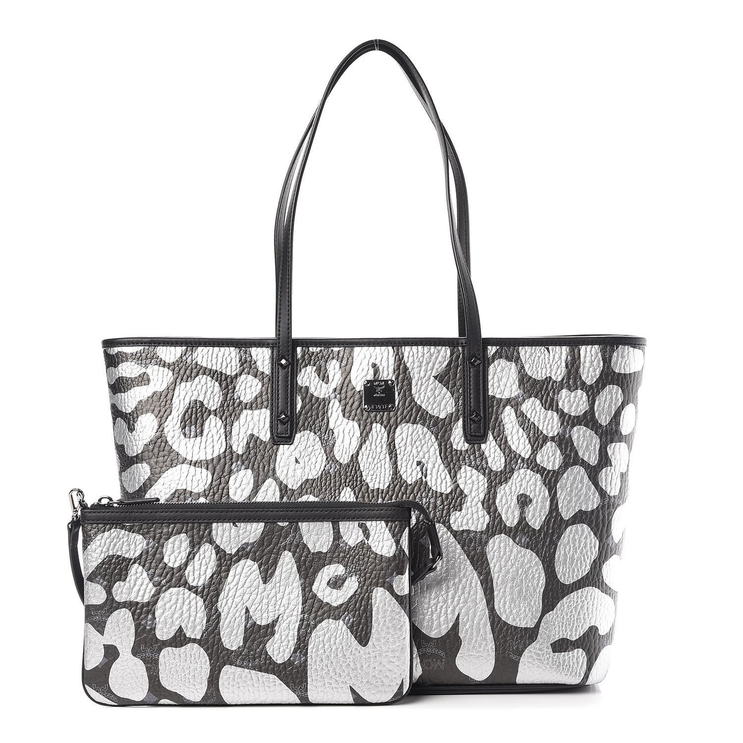 Visetos Metallic Leopard Print Medium Anya Shopper Tote Black