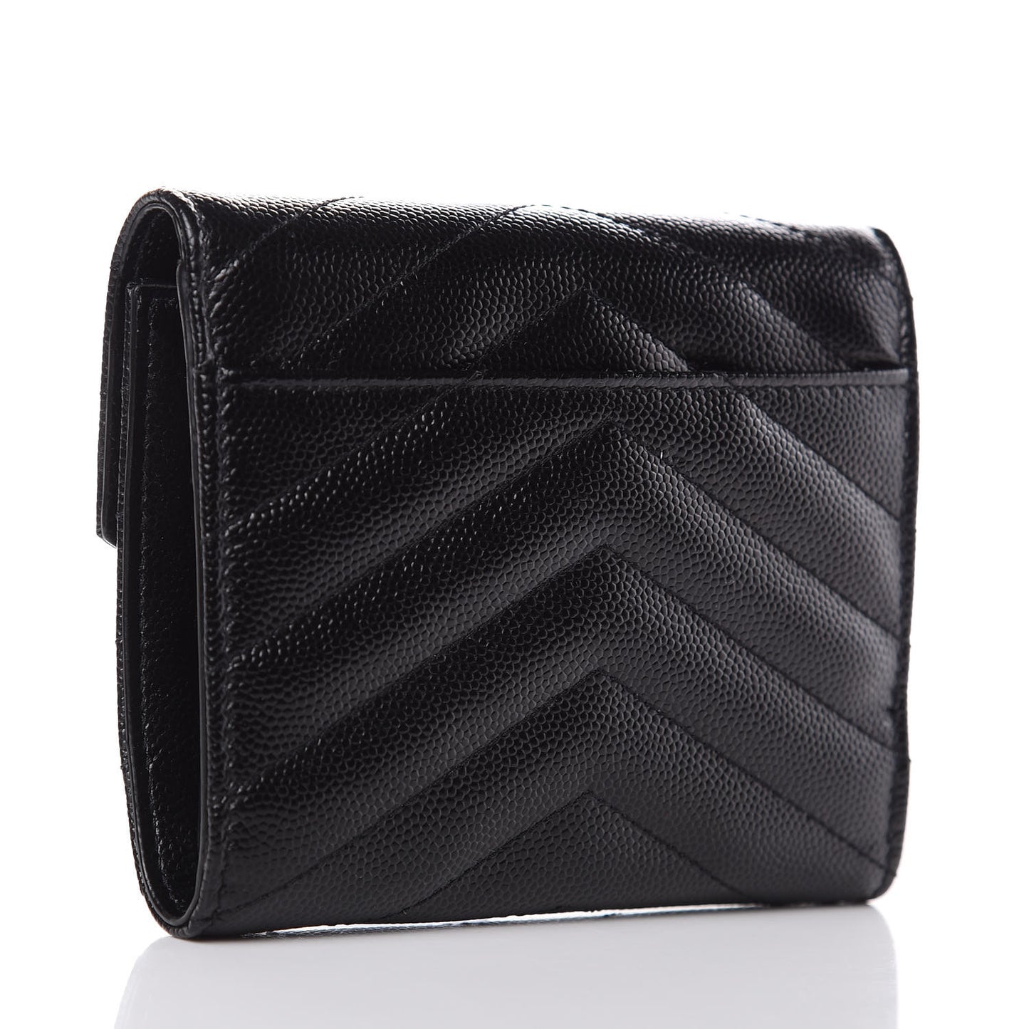 Grain De Poudre Matelasse Chevron Monogram Compact Tri Fold Wallet Black