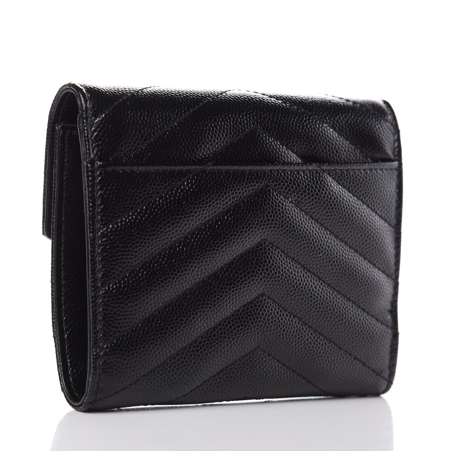 Saint Laurent Grain De Poudre Matelasse Chevron Monogram Compact Tri Fold Wallet Black 3 of 8