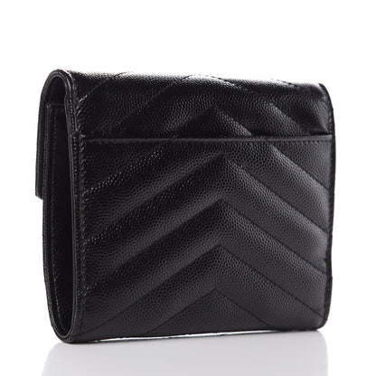 Saint Laurent Grain De Poudre Matelasse Chevron Monogram Compact Tri Fold Wallet Black 3 of 8