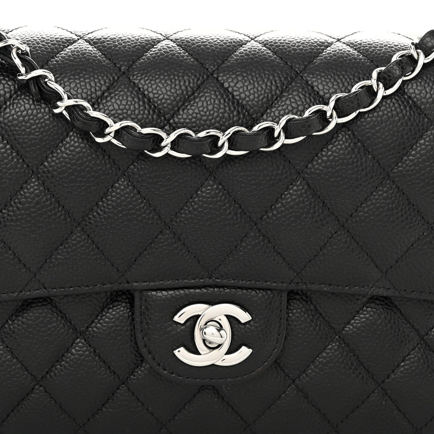 Caviar Quilted Medium Double Flap Black