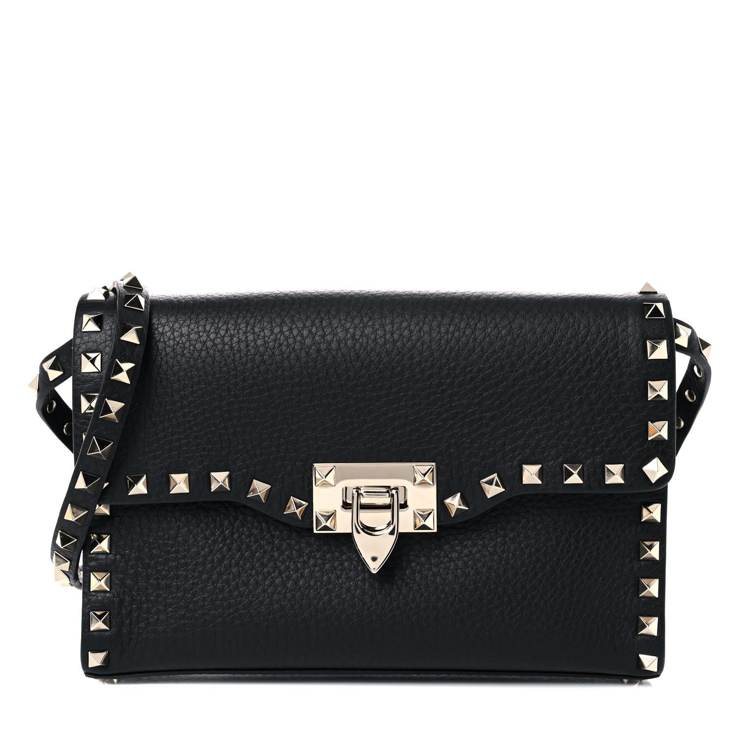 Valentino Garavani Pebbled Calfskin Medium Rockstud Flip Lock Crossbody Bag Black 1 of 8