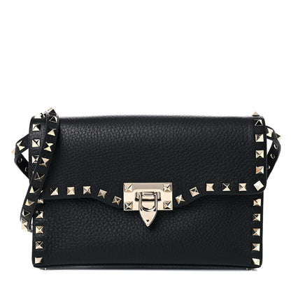 Valentino Garavani Pebbled Calfskin Medium Rockstud Flip Lock Crossbody Bag Black 1 of 8