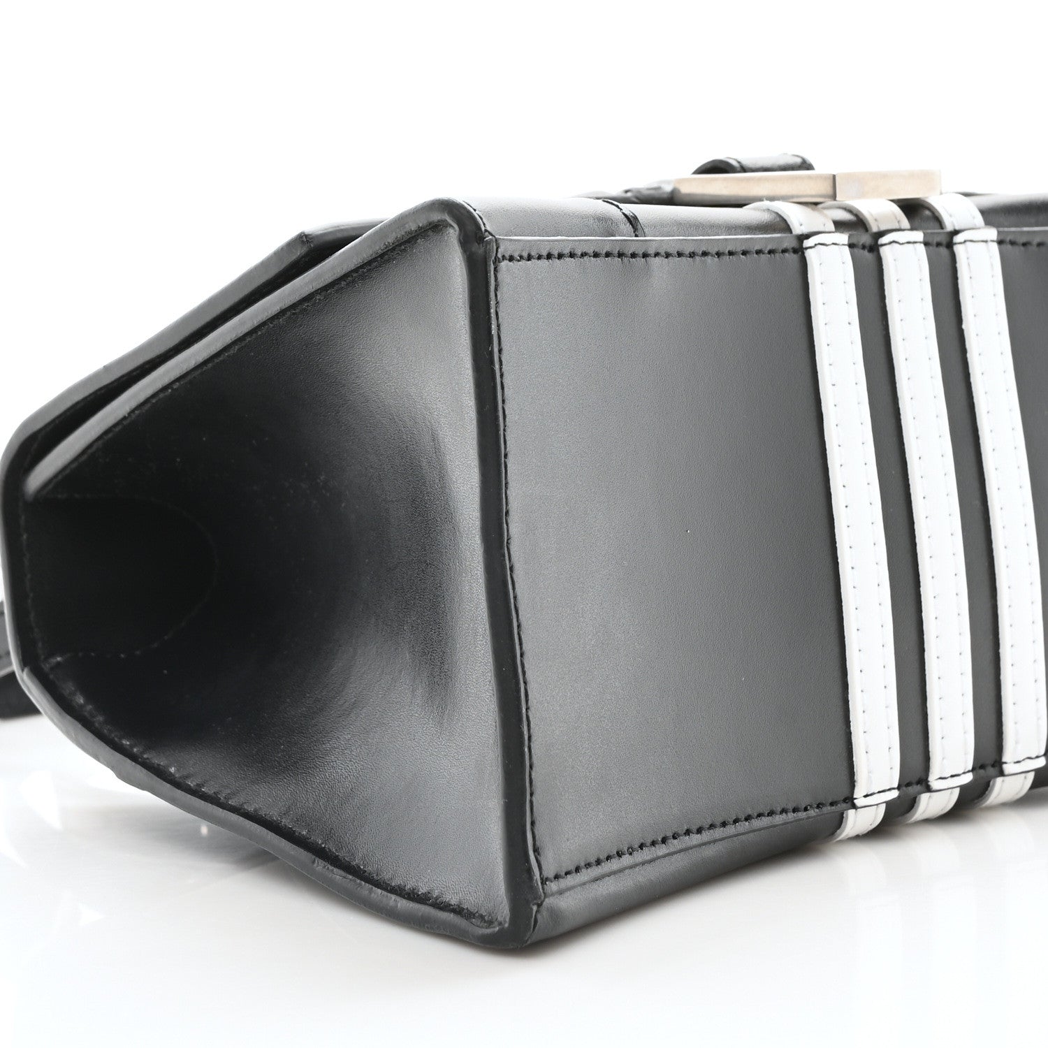 Balenciaga X ADIDAS Shiny Box Calfskin Small Hourglass Top Handle Bag Black White 9 of 10