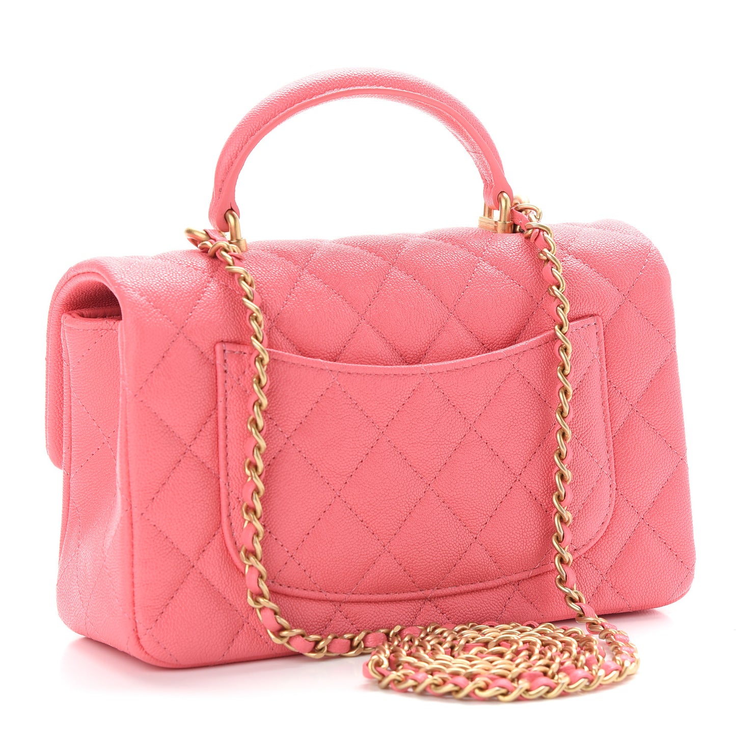 Caviar Quilted Mini Top Handle Rectangular Flap Pink
