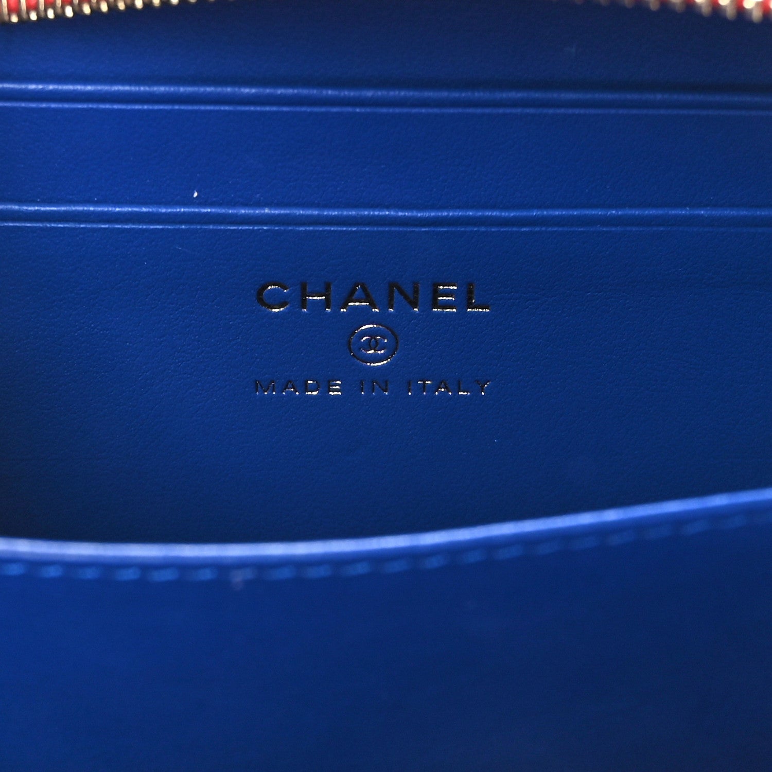 Chanel Caviar Quilted Filigree Vanity Clutch With Chain Blue White Red 6 of 9