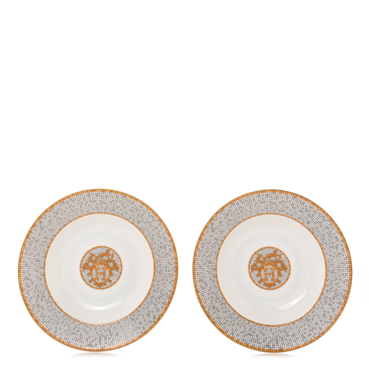 Hermes Porcelain Mosaique Au 24 Platine Soup Plate Set of 2 1 of 7