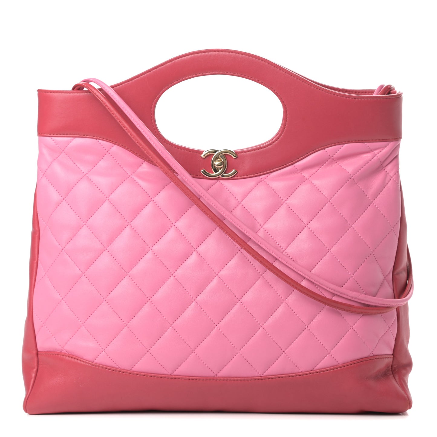 Aged Calfskin Quilted Large 31 Shopping Bag Pink Light Red