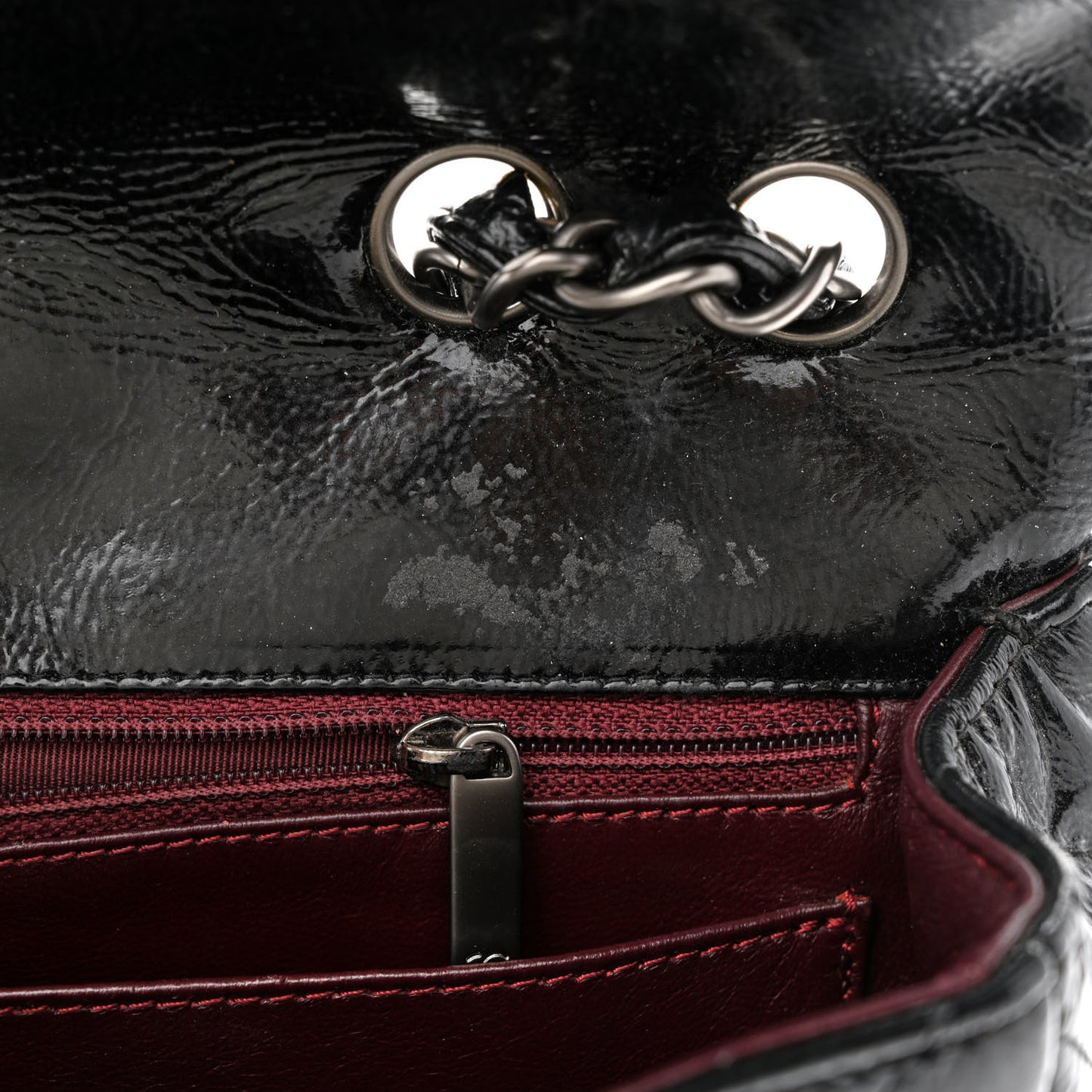 Crinkled Patent Quilted Jumbo Single Flap Black