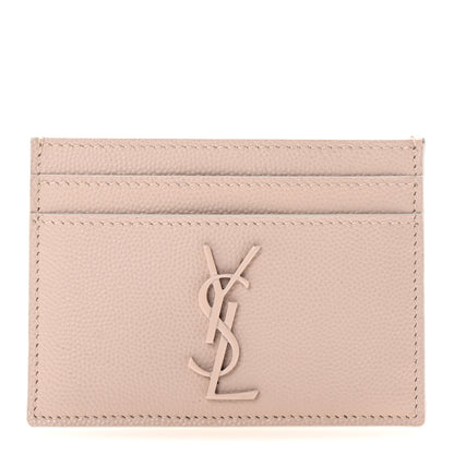 Saint Laurent Grain De Poudre Monogram Credit Card Case Rose 1 of 8