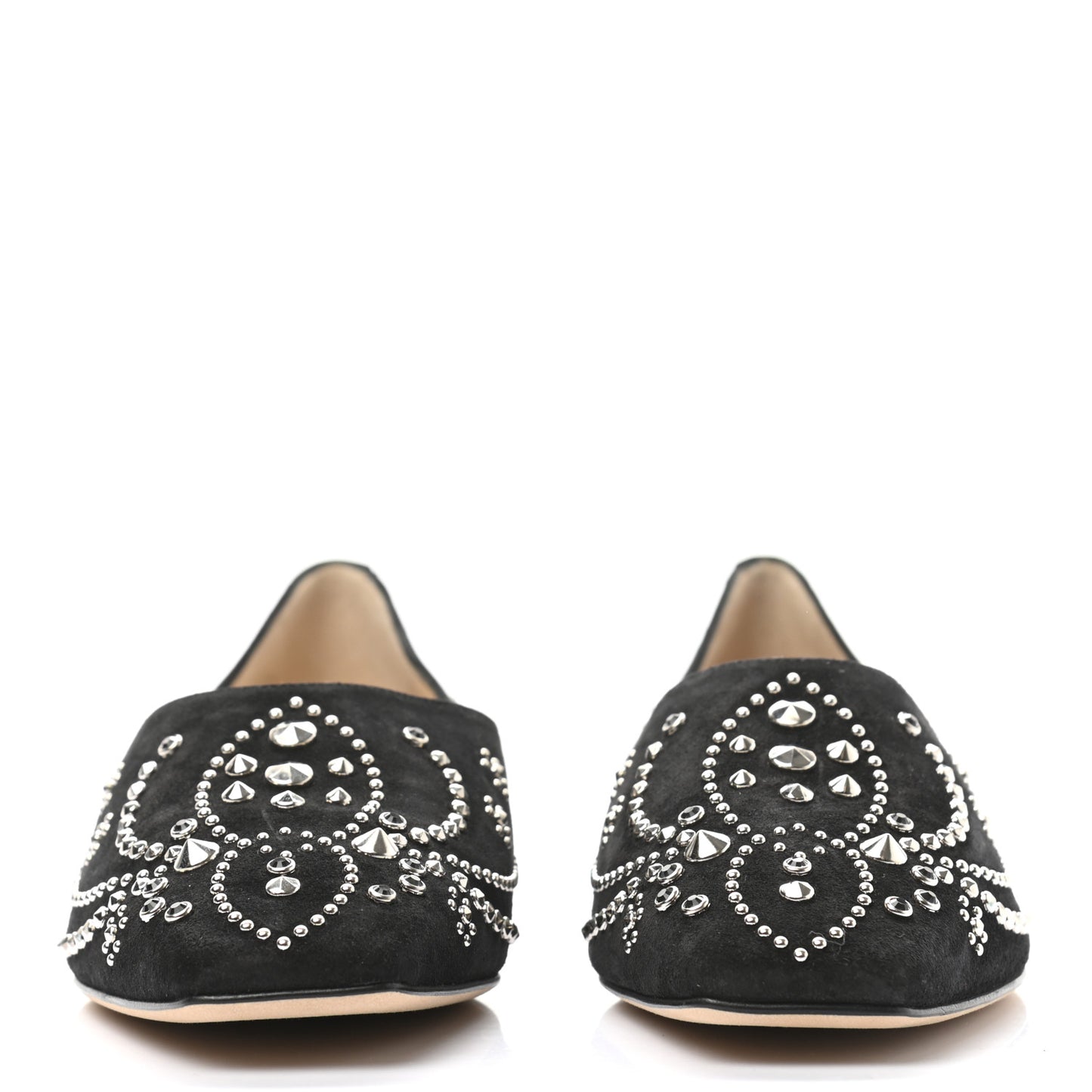 Suede Floral Studded Joselyn Flat 37.5 Black Silver