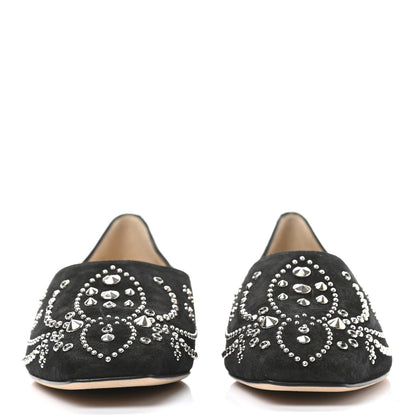 Jimmy Choo Suede Floral Studded Joselyn Flat 37.5 Black Silver 2 of 8