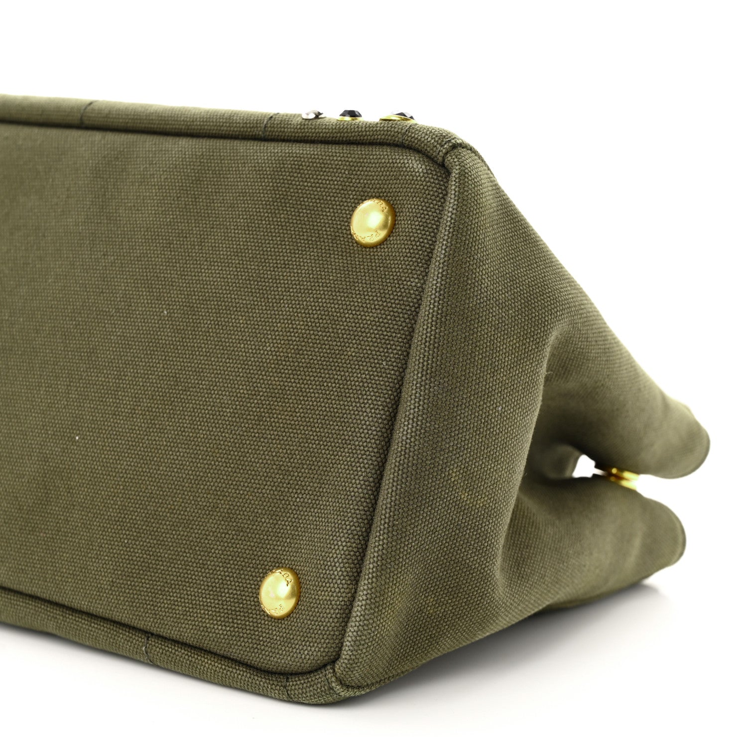 Prada Canvas Studded Crystal Canapa Tote Militare 10 of 10