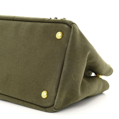Prada Canvas Studded Crystal Canapa Tote Militare 10 of 10