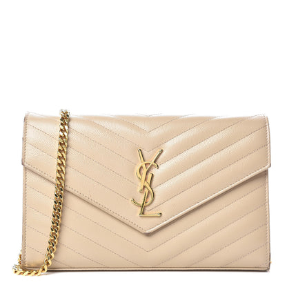 Saint Laurent Grain De Poudre Matelasse Chevron Monogram Chain Wallet Nude Powder 1 of 15