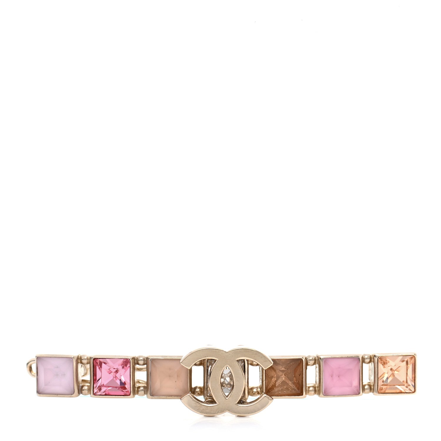 Chanel Metal Crystal CC Hair Clip Barrette Gold Pink 1 of 5