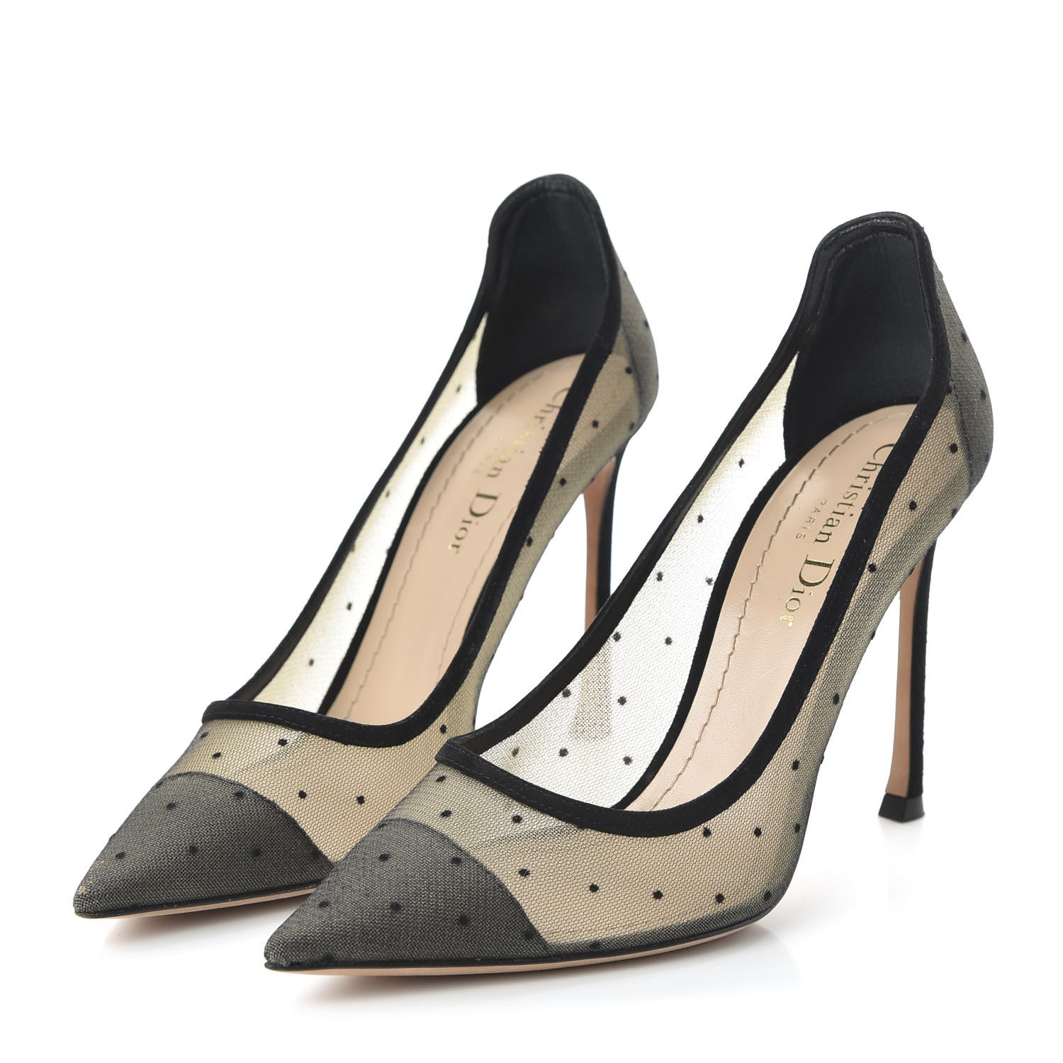 Christian Dior Mesh Plumetis Tulle D-Moi Pumps 37.5 Black 3 of 9
