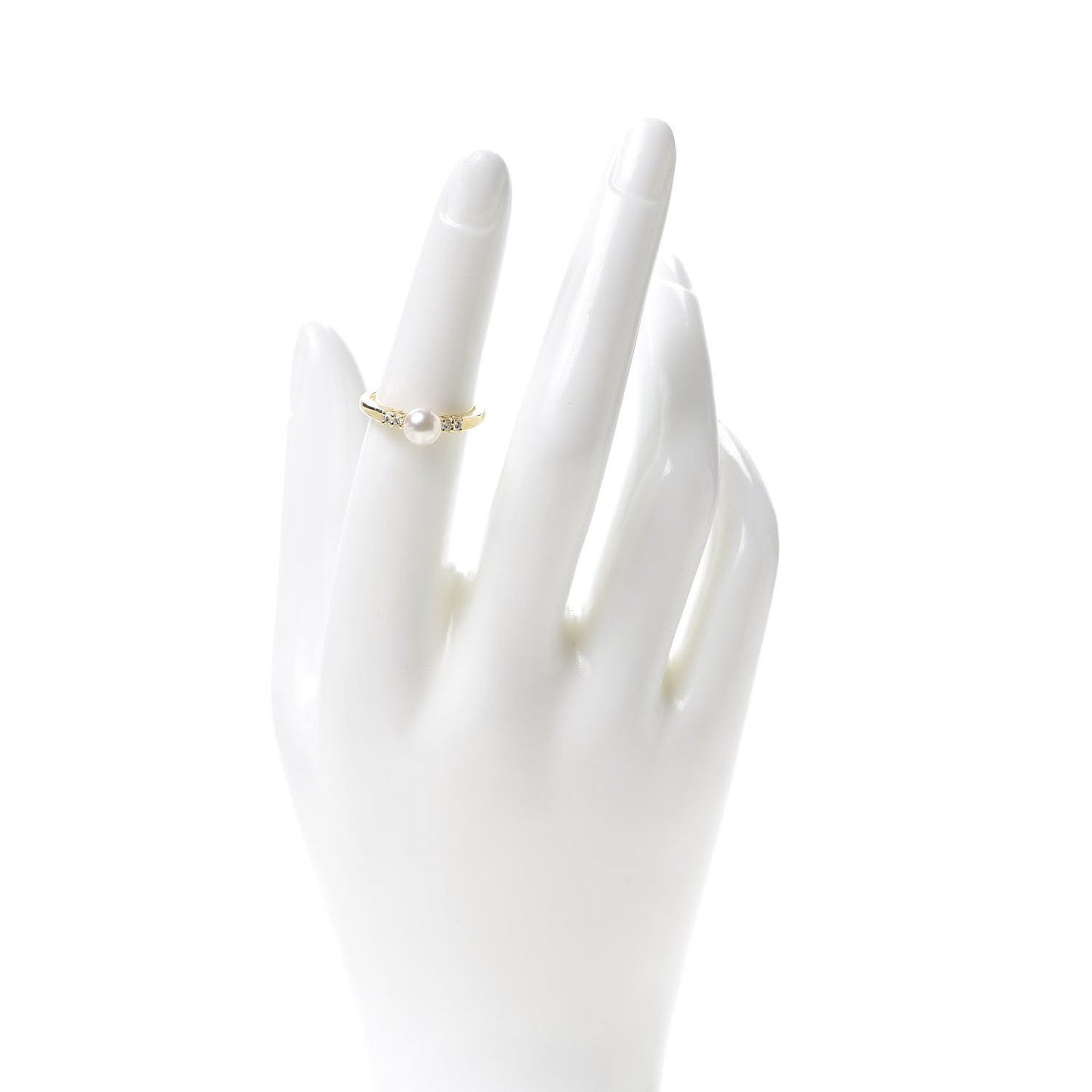 18K Yellow Gold Diamond Akoya Pearl 6mm Ring 50 5.5