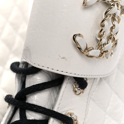 Chanel Shiny Goatskin Calfskin Quilted Lace Up Combat Boots 40.5 White Black 9 of 12