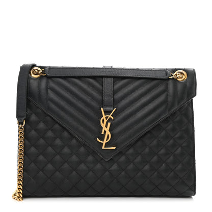 Saint Laurent Grain De Poudre Textured Mixed Matelasse Large Triquilt Monogram Satchel Black 1 of 35