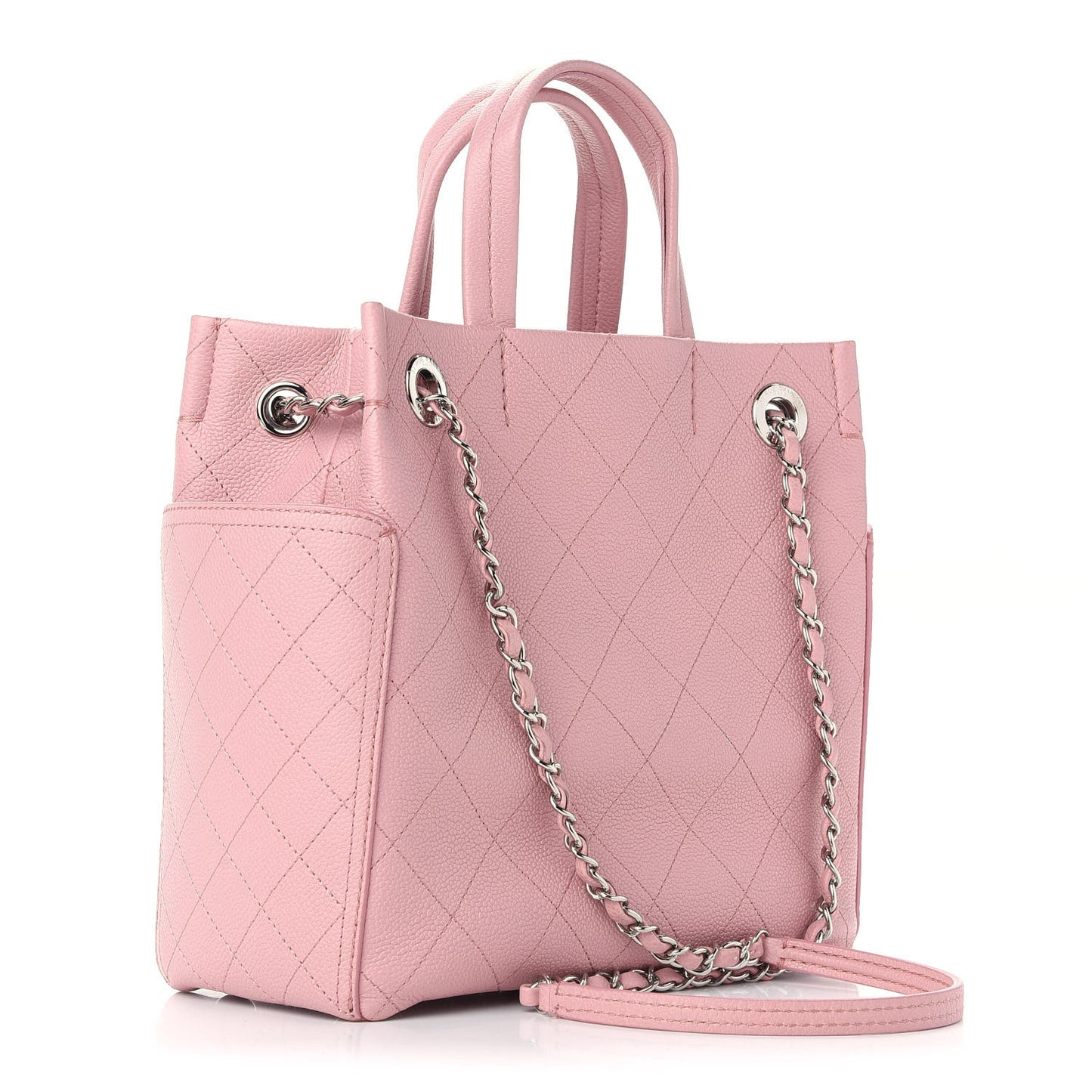 Grained Calfskin CC Pocket Tote Pink