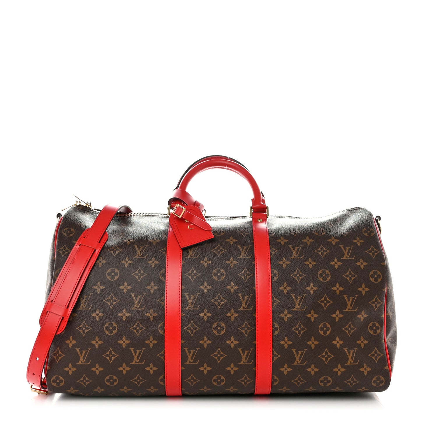 Calfskin Monogram Keepall Bandouliere 50 Coquelicot