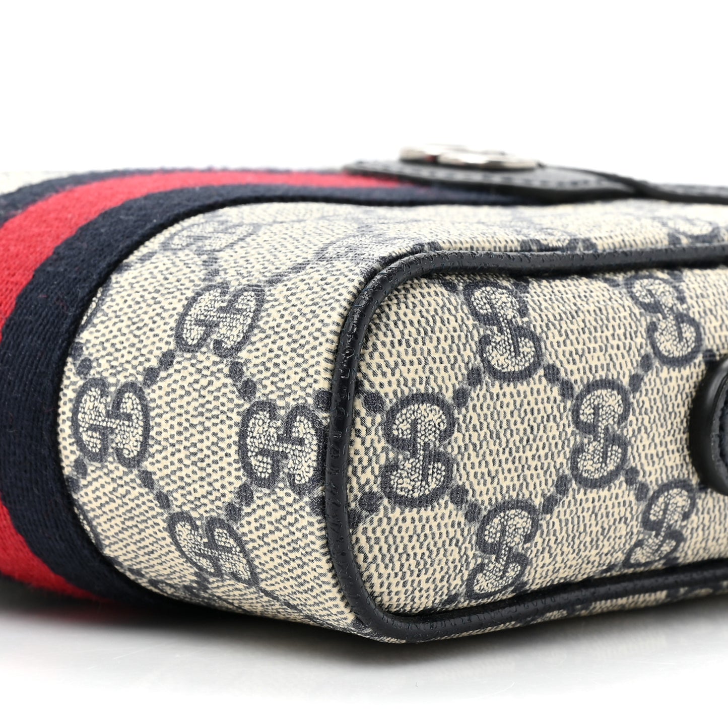 GG Supreme Monogram Textured Calfskin Web Mini Ophidia Messenger Beige Blue