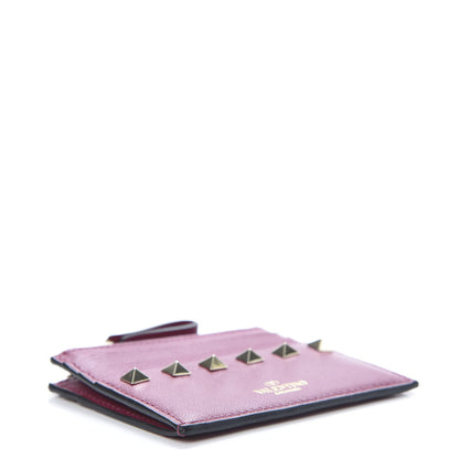 Valentino Garavani Calfskin Rockstud Coin Case Card Holder Fuchsia 4 of 6
