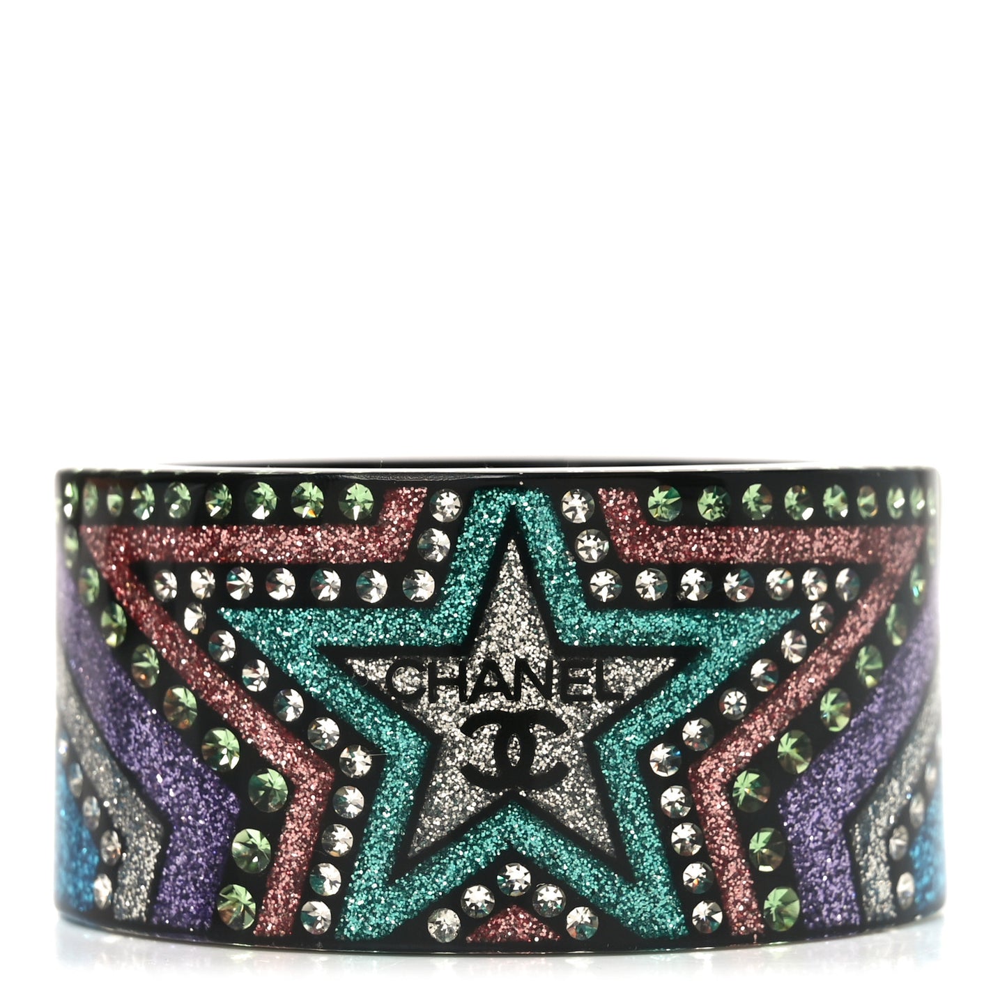 Resin Crystal Pearl Glitter Star CC Cuff M Black Multicolor