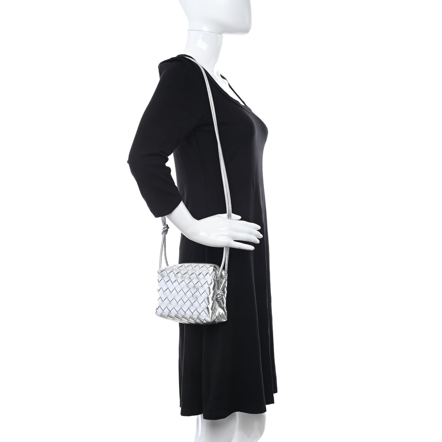 Metallic Nappa Intrecciato Mini Looping Crossbody Silver