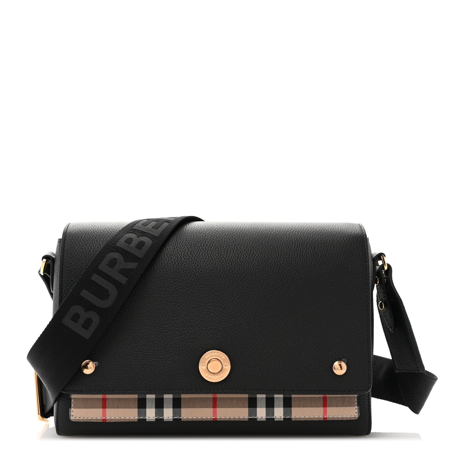 Burberry Coated Canvas Calfskin Vintage Check Medium Note Crossbody Bag Black 1 of 10