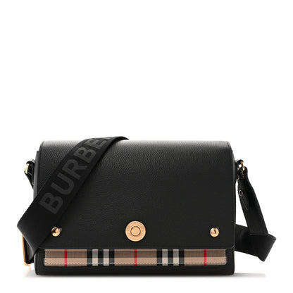 Burberry Coated Canvas Calfskin Vintage Check Medium Note Crossbody Bag Black 1 of 10