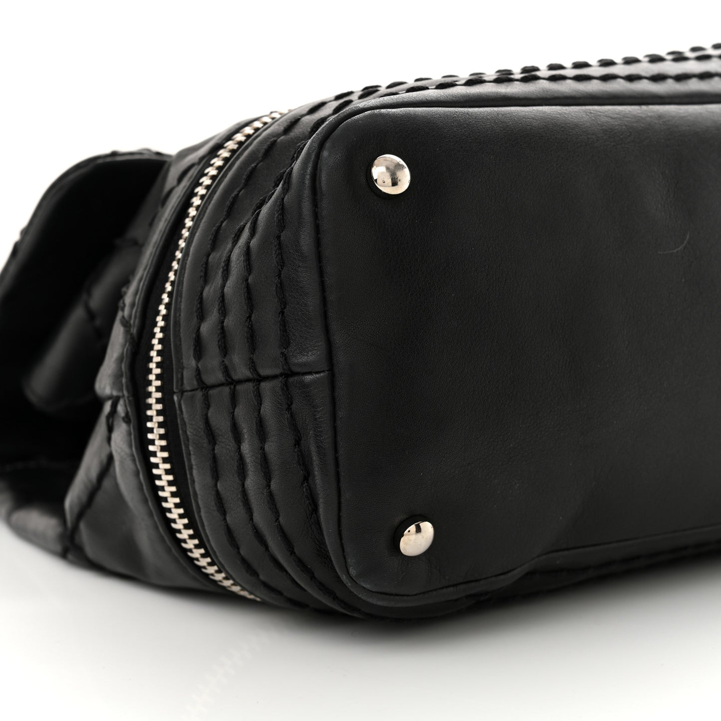 Calfskin Stitched Large Expandable Flap Bag Black