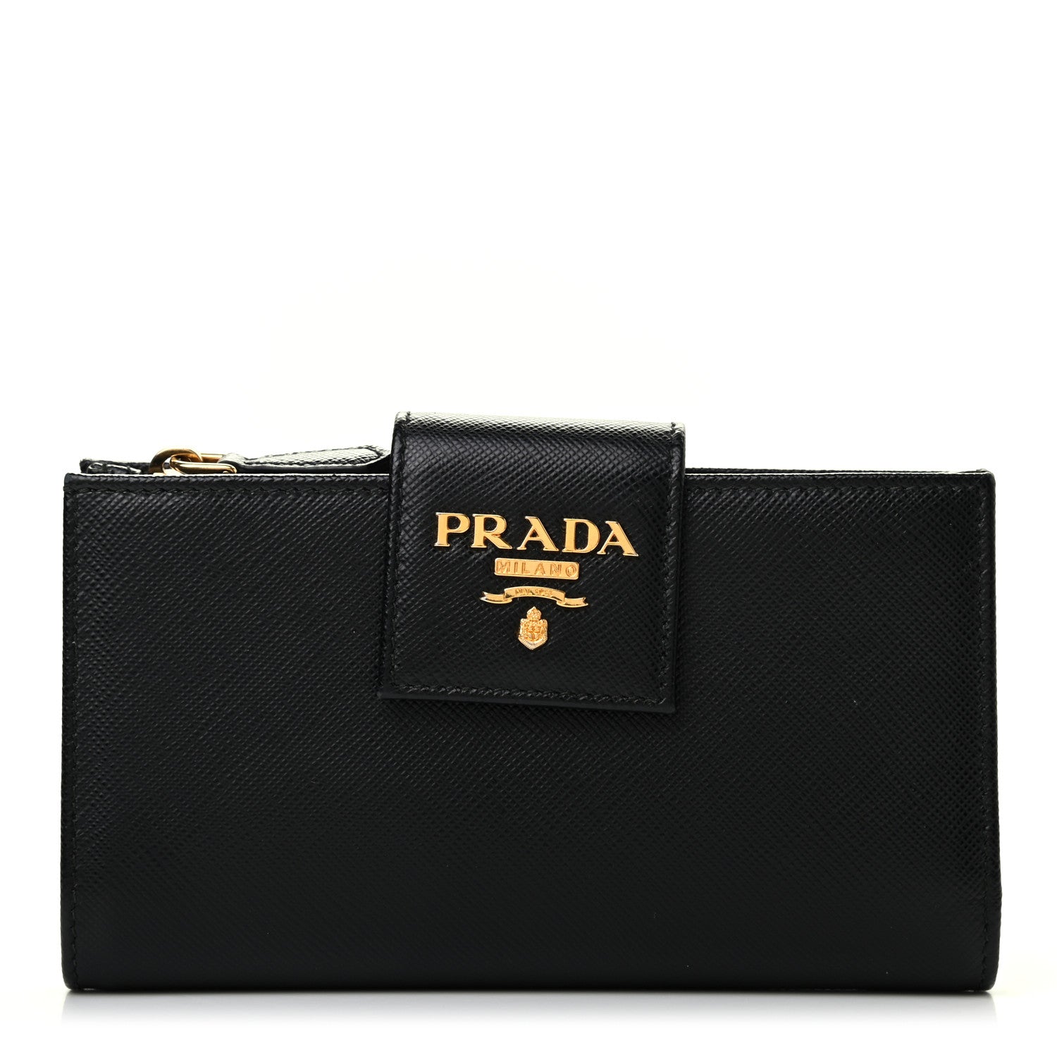 Prada Saffiano Metal Tab Wallet Black 1 of 7