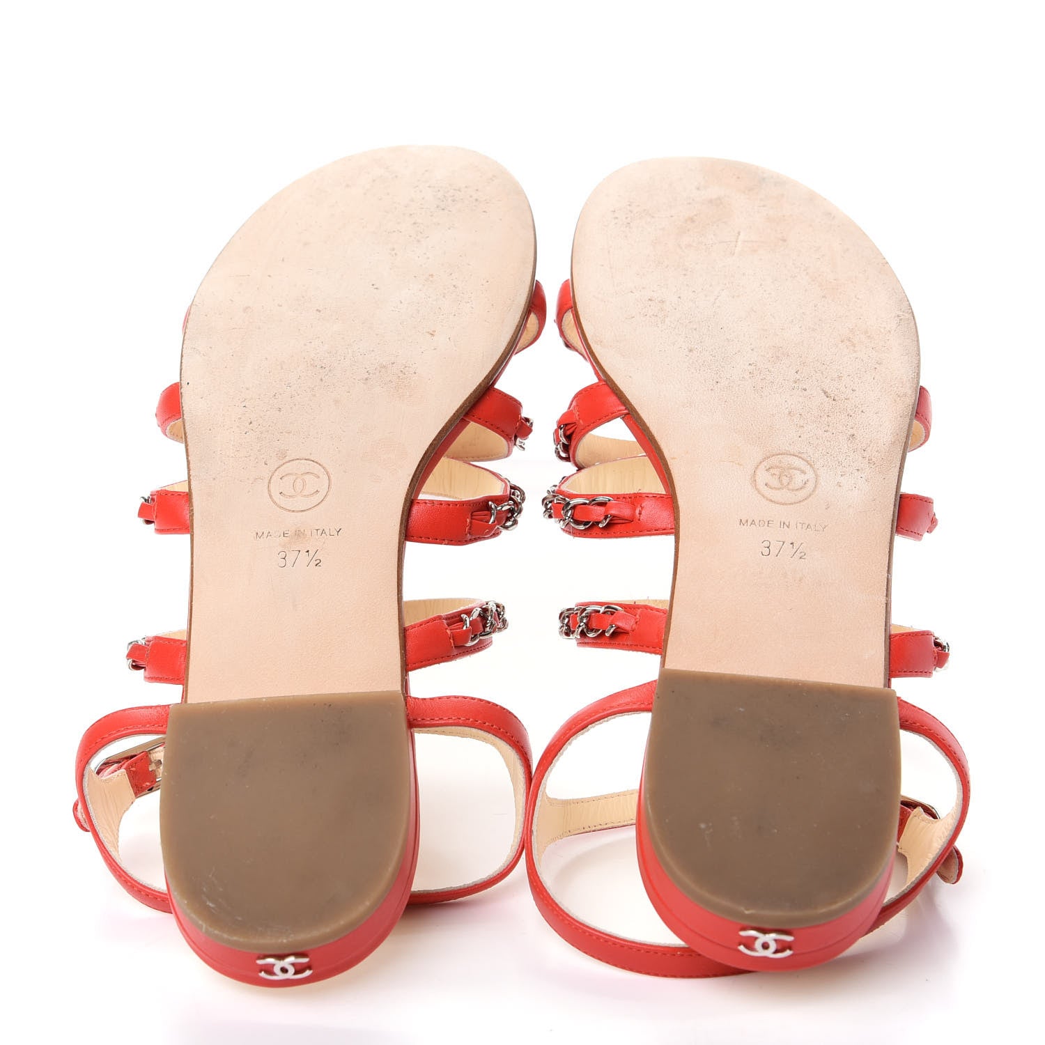 Chanel Lambskin Chain Flat Sandals 37.5 Red 6 of 10