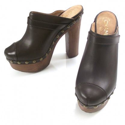 Chanel Leather Studded Clogs 38 Brown 1 of 8