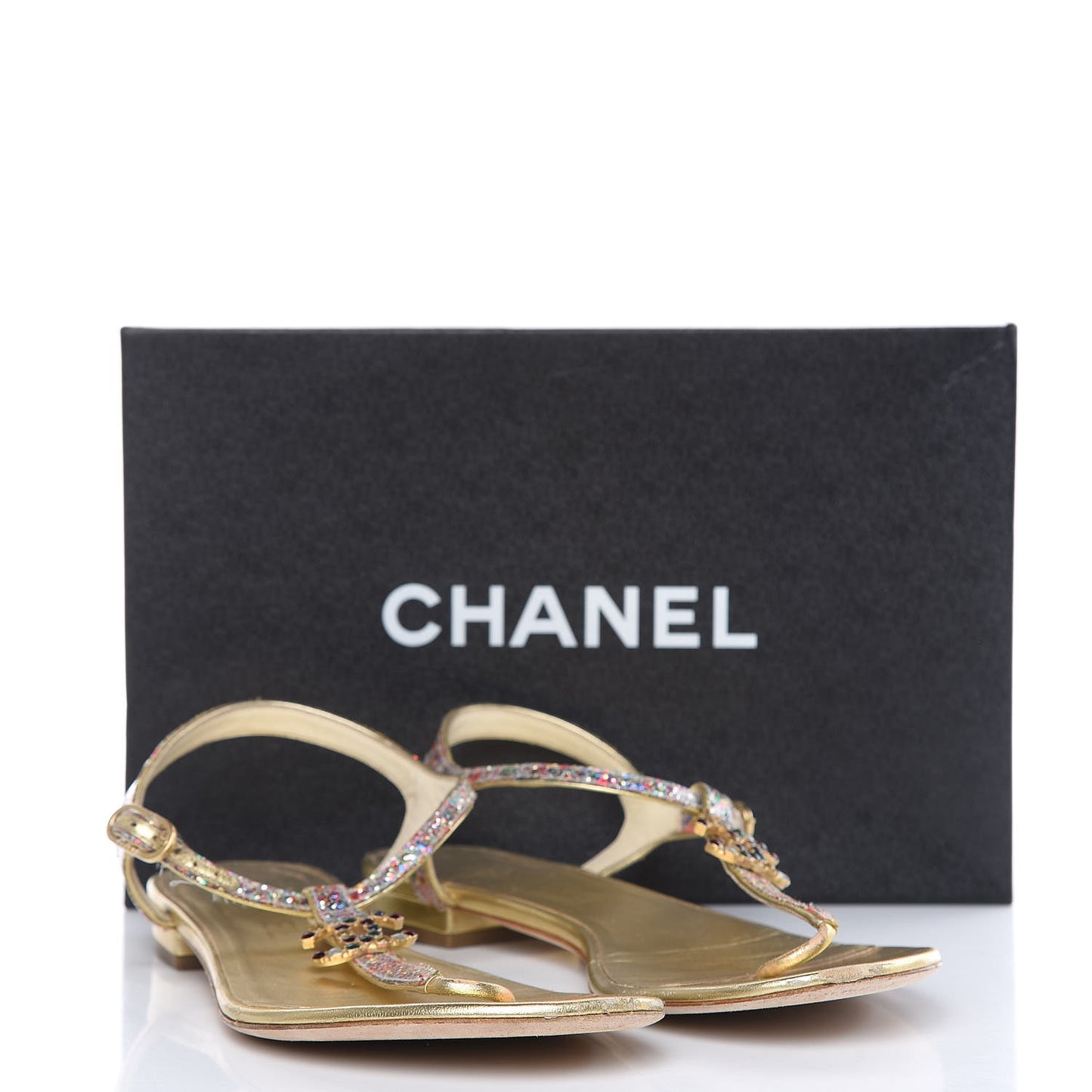 Metallic Lambskin Glitter Gripoix CC Sandals 38.5 Gold